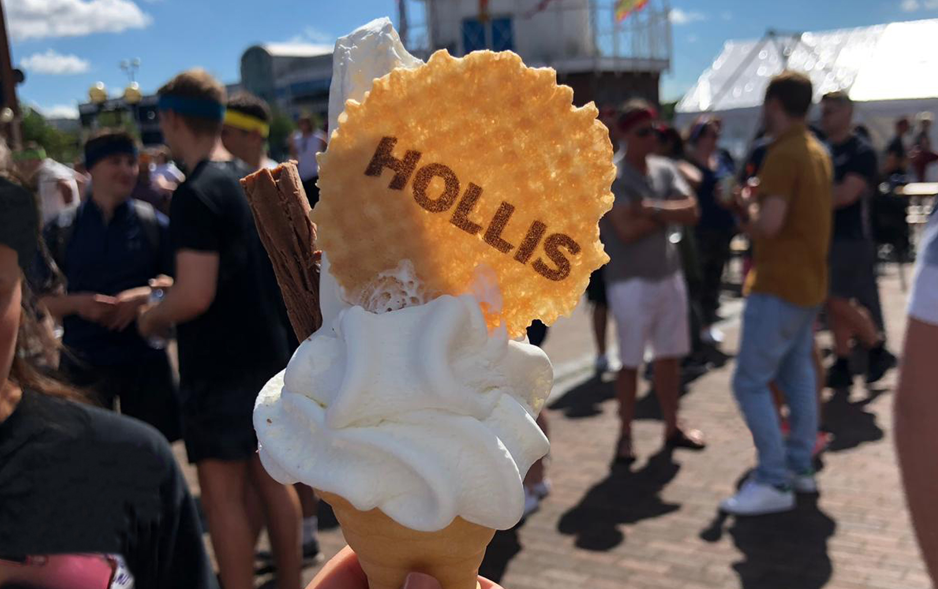 Hollis brand with logo on ice cream wafer